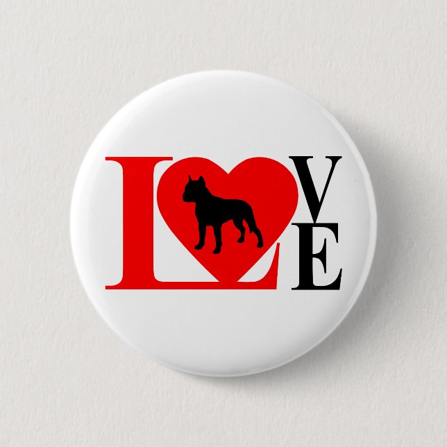 PITBULL LOVE RED AND BLACK 6 CM ROUND BADGE (Front)