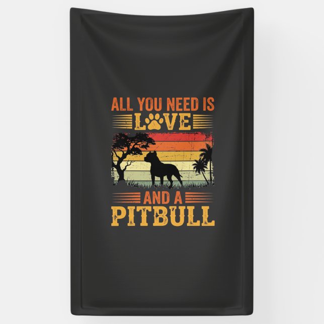 Pitbull Love Retro Sunset Dog Banner (Vertical)