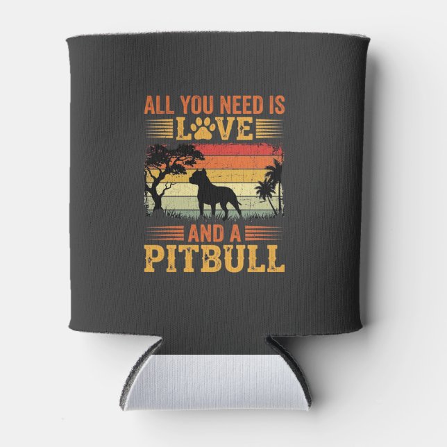 Pitbull Love Retro Sunset Dog Can Cooler (Front)