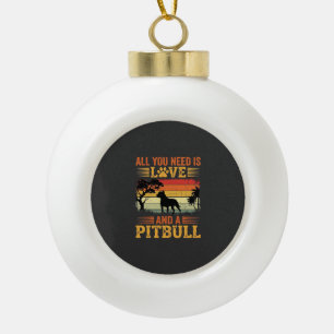 Pitbull Love Retro Sunset Dog Ceramic Ball Christmas Ornament