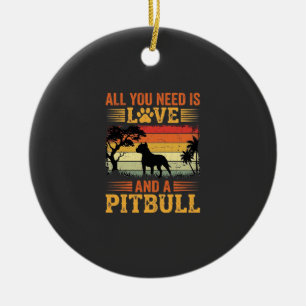 Pitbull Love Retro Sunset Dog Ceramic Tree Decoration