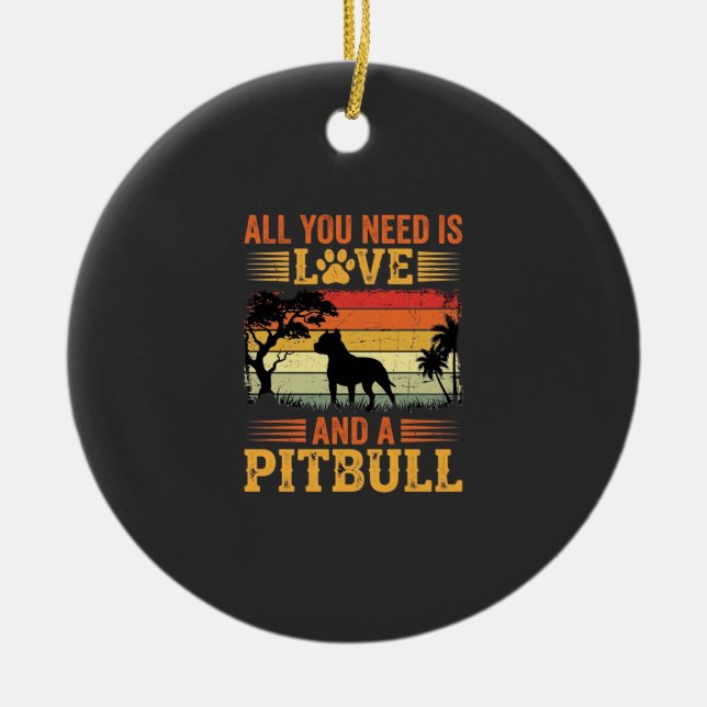 Pitbull Love Retro Sunset Dog Ceramic Tree Decoration (Front)