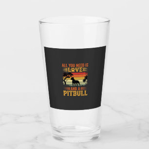 Pitbull Love Retro Sunset Dog Glass