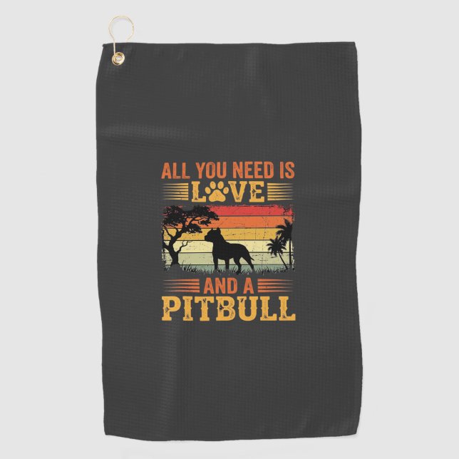 Pitbull Love Retro Sunset Dog Golf Towel (Front)