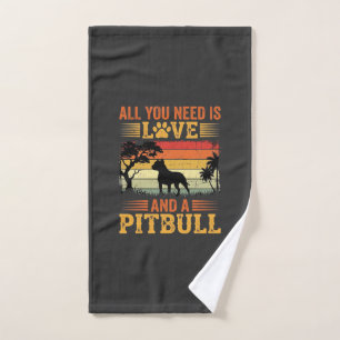 Pitbull Love Retro Sunset Dog Hand Towel