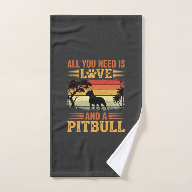 Pitbull Love Retro Sunset Dog Hand Towel (Hand Towel)