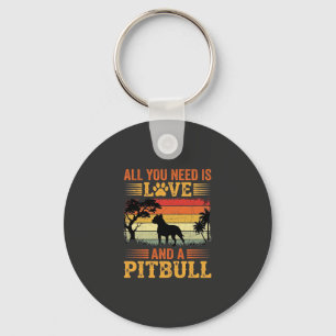 Pitbull Love Retro Sunset Dog Key Ring