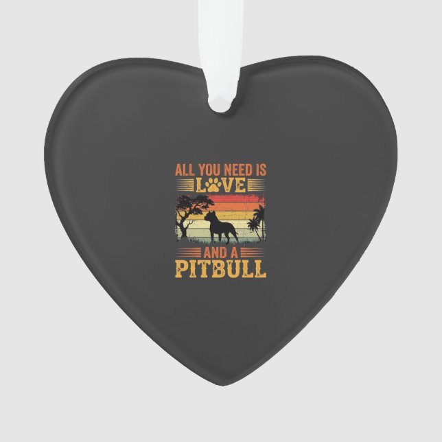 Pitbull Love Retro Sunset Dog Ornament (Front)