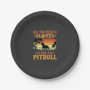 Pitbull Love Retro Sunset Dog Paper Plate
