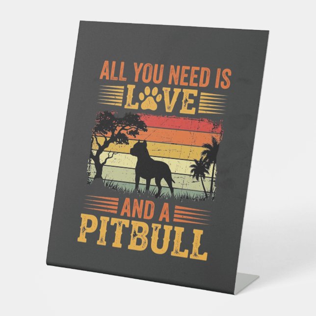 Pitbull Love Retro Sunset Dog Pedestal Sign (Front)