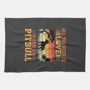Pitbull Love Retro Sunset Dog Tea Towel