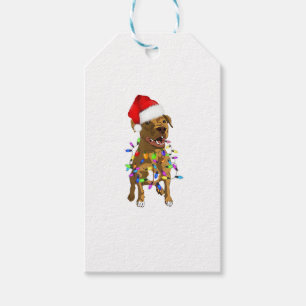 Pitbull Merry Christmas Tree Lights Funny Pajama P Gift Tags