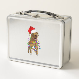 Pitbull Merry Christmas Tree Lights Funny Pajama P Metal Lunch Box