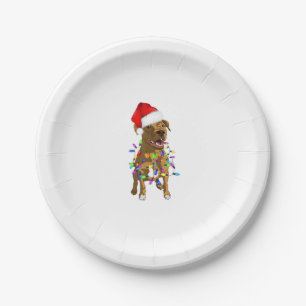 Pitbull Merry Christmas Tree Lights Funny Pajama P Paper Plate