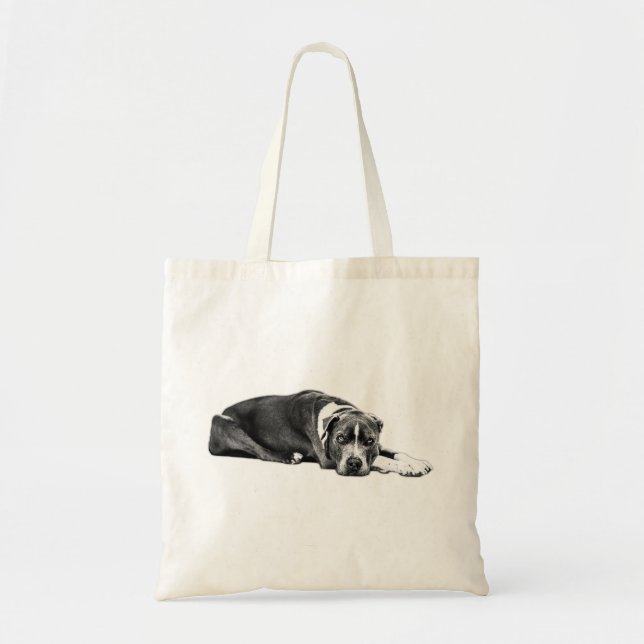 "pitbull mix pillow", "loyal dog eyes", "black and tote bag (Front)