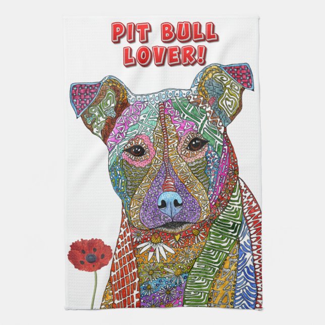  Pitbull Mixed Breed Dog Kitchen Towel (Vertical)