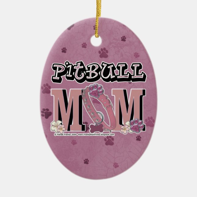 Pitbull MOM Ceramic Tree Decoration (Front)