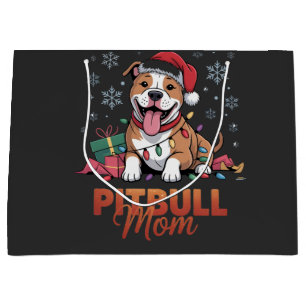 Pitbull Mum Christmas Santa Hat Pitbull Dog Mum Large Gift Bag