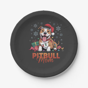 Pitbull Mum Christmas Santa Hat Pitbull Dog Mum Paper Plate