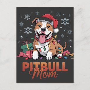 Pitbull Mum Christmas Santa Hat Pitbull Dog Mum Postcard