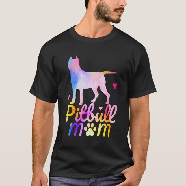 Pitbull Mum Colourful Watercolor Pit Mama T-Shirt (Front)