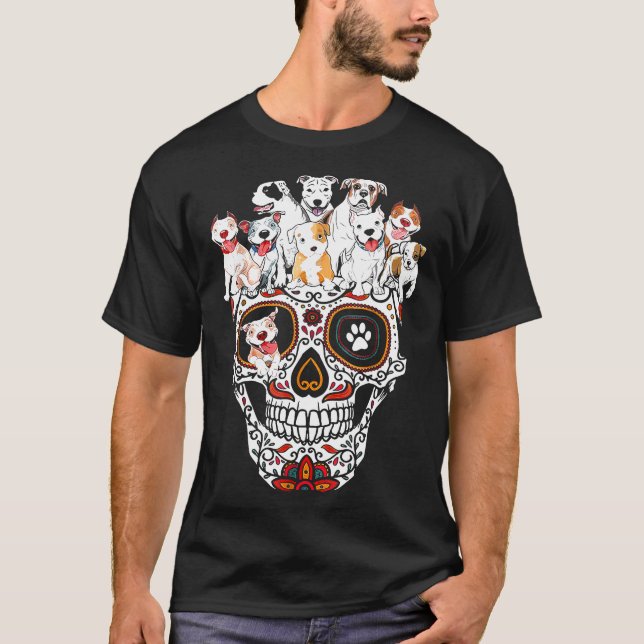 Pitbull Mum Sugar Skull Shirt Funny Gothic Dog Mum (Front)