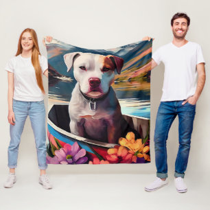 Pitbull on a Paddle: A Scenic Adventure Fleece Blanket