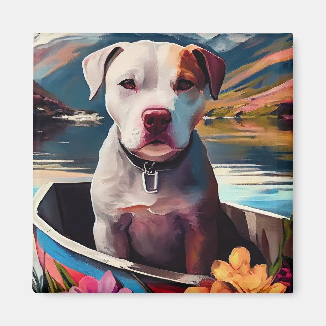 Pitbull on a Paddle: A Scenic Adventure Magnet (Front)