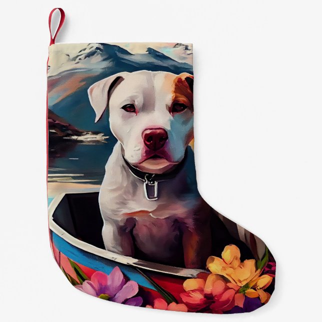 Pitbull on a Paddle: A Scenic Adventure Small Christmas Stocking (Front)