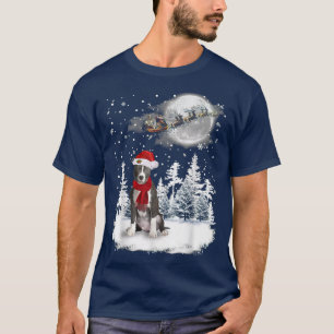 Pitbull On Snow Christmas Moon Lighting Santa Hat  T-Shirt