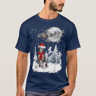 Pitbull On Snow Christmas Moon Lighting Santa Hat  T-Shirt