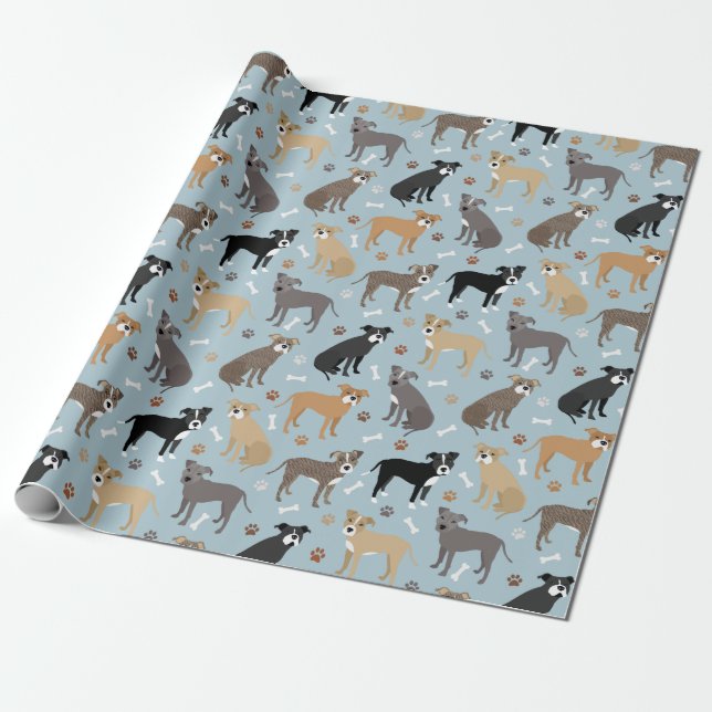Pitbull Paws and Bones Wrapping Paper (Unrolled)