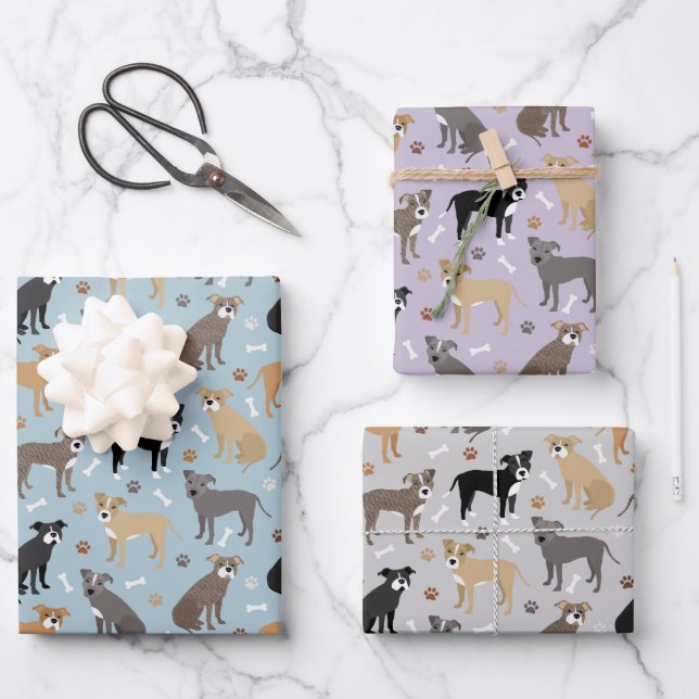 Pitbull Paws and Bones Wrapping Paper Sheet (Front)