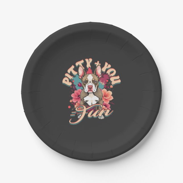 Pitbull Pitbulls Pitty + You = Fun Paper Plate (Front)