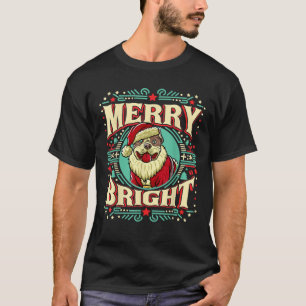 Pitbull Pittie Merry Bright Christmas Santa Claus  T-Shirt