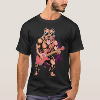 Pitbull Playing Guitar - Funny Pit Bull Pittie T-Shirt