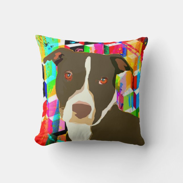 Pitbull Portrait Pop Art Cushion (Front)