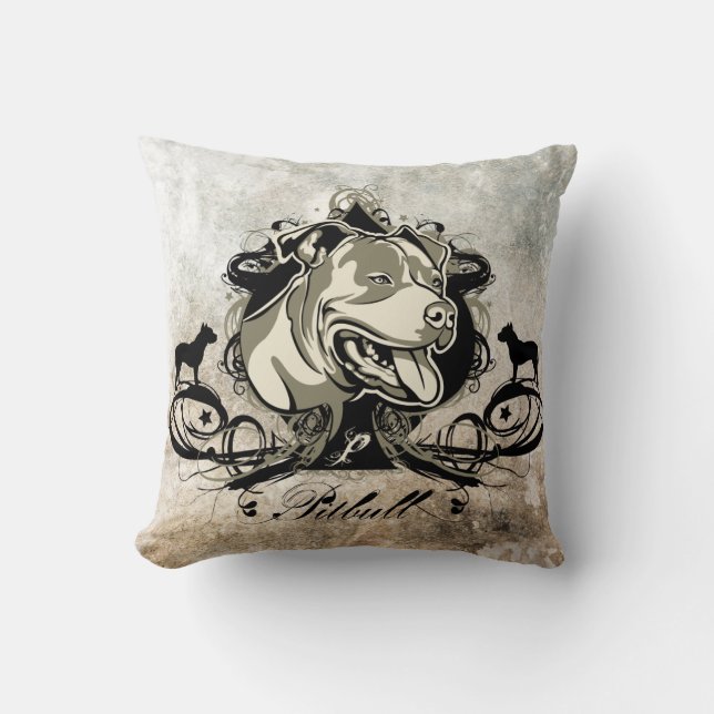 Pitbull Projekt Dog Illustrated Pillow (Front)