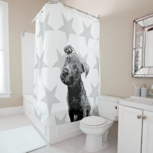 Pitbull puppy and stars shower curtain