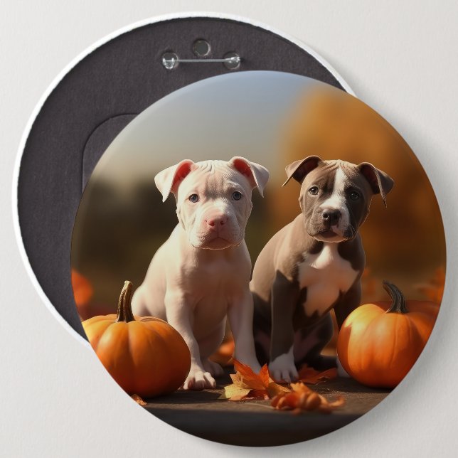 Pitbull Puppy Autumn Delight Pumpkin  6 Cm Round Badge (Front & Back)