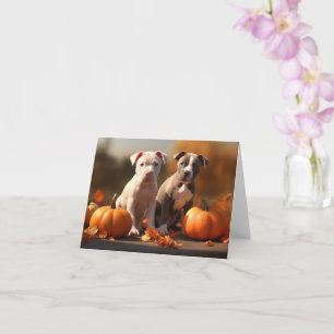 Pitbull Puppy Autumn Delight Pumpkin Card
