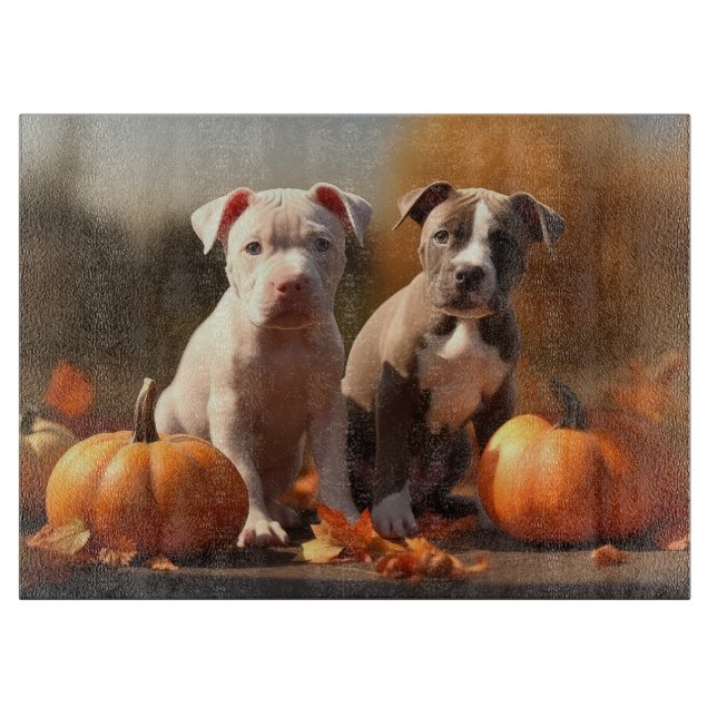 Pitbull Puppy Autumn Delight Pumpkin  Cutting Board (Front)