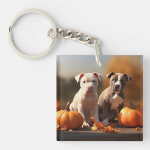 Pitbull Puppy Autumn Delight Pumpkin Key Ring