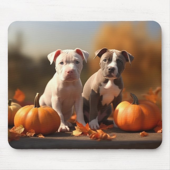 Pitbull Puppy Autumn Delight Pumpkin  Mouse Mat (Front)