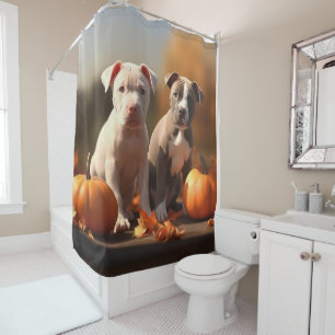 Pitbull Puppy Autumn Delight Pumpkin  Shower Curtain