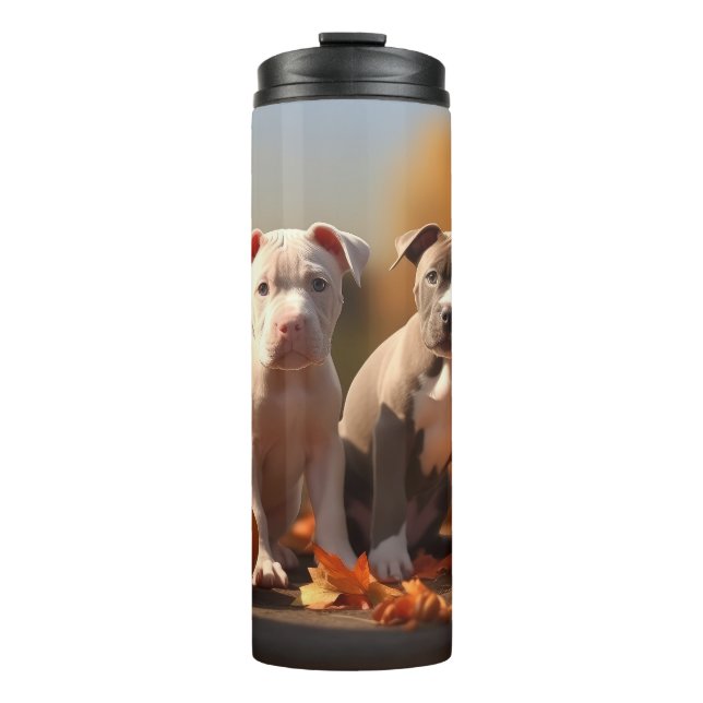 Pitbull Puppy Autumn Delight Pumpkin  Thermal Tumbler (Front)