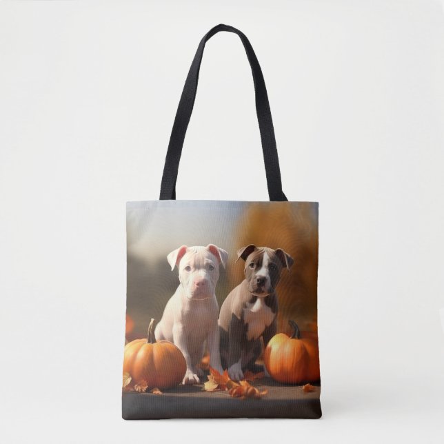 Pitbull Puppy Autumn Delight Pumpkin  Tote Bag (Front)