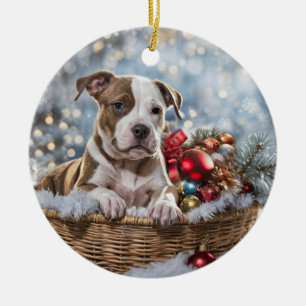Pitbull Puppy Dog Christmas Holiday Ceramic Tree Decoration