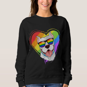 Pitbull Rainbow Heart Gay Pride LGBT Dog Lover Gif Sweatshirt