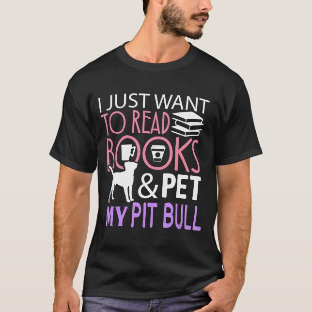 Pitbull Reading Book Dog Read Tee (Front)